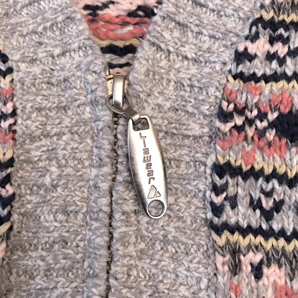 Vintage LizWear Cardigan Sweater Womens Small Zip Up Heavy Knit Fair Isle Grey - Picture 10 of 14